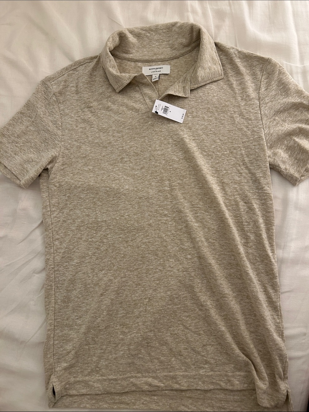 Banana Republic Men's Heather Beige Short Sleeve Polo Linen Blend